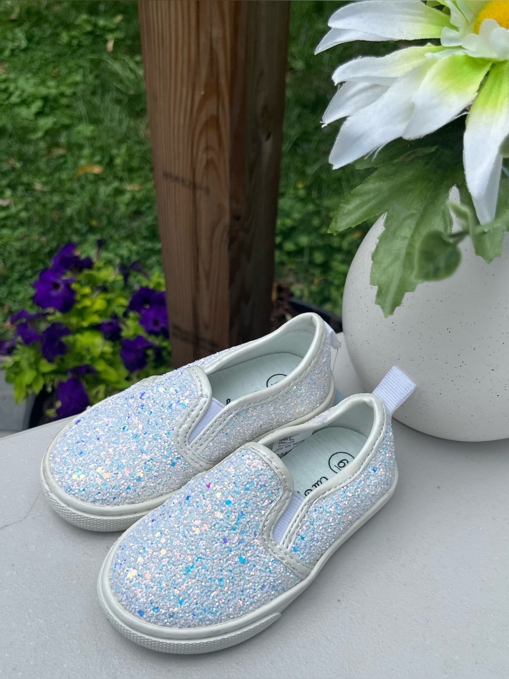 Cat & Jack Kids Glitter Slip-On Sneakers - White Iridescent